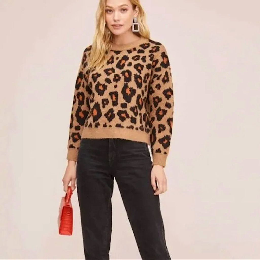 Astr Leopard Print Pullover Sweater - Sz M